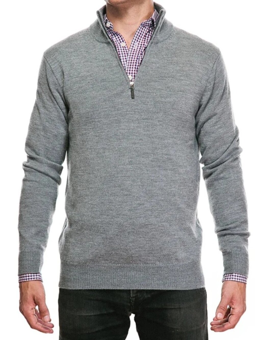 Jeremy Arglye Light Gray Cashmere Quarter Zip Sweater Size L